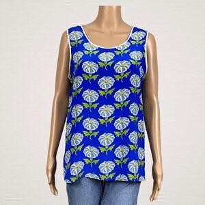 VTG Bob Mackie Wearable Art Floral Silk Blouse Tank Top Shirt MEDIUM Blue Green